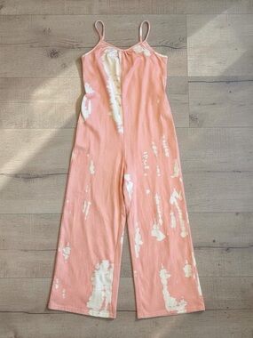 Women's Pink Tie-Dye Wide-Leg Spaghetti-Strap Jumpsuit